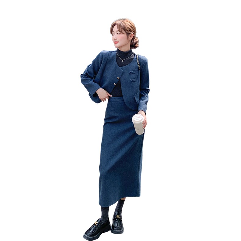 2025冬季女装女士精品套装工作制服时尚套装毛呢两件套,女装套装/套裙,欧黛芙妮