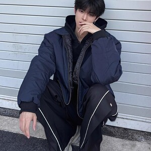 美式vibe复古翻领飞行夹克保暖加棉棉服短款外套男上衣JQ102