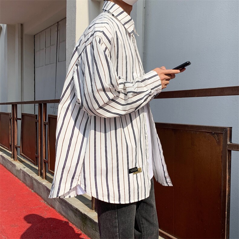 条纹衬衫男长袖韩版潮流高街帅气2023春夏季新款ins衬衣CY118-P41图片