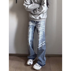 美式潮牌涂鸦毛边牛仔裤ZK0342-特批48，男装牛仔裤，星座313A(原308A-2)