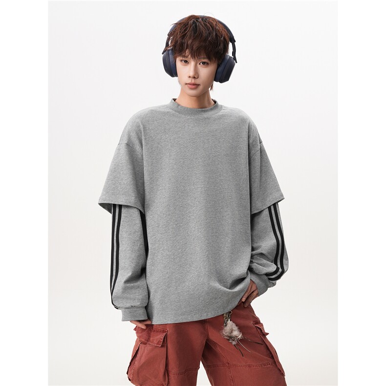 8XL-M假两件条纹长袖t恤男运动风百搭上衣CX3010-特P40,男装T恤,电商D206-1