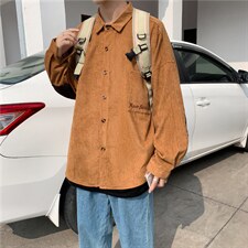 日系ins港风灯芯绒衬衫男韩版潮流帅气宽松长袖上衣秋W1123-P36，男装衬衫，星座512-4