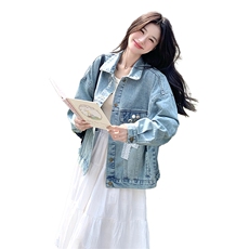 2026春装有货韩版蕾丝飘带牛仔外套2C090--1226-P135-K188，女装短外套，2C090