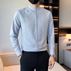 黑社会小伙店主风提花立领长袖衬衫301A-1/CS503/P55，男装衬衫，星座301A-1