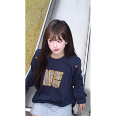 藏青色刺绣圆领卫衣男春秋季ootd穿搭高级感美式复古全棉长袖t恤，男装T恤，星座1005-6