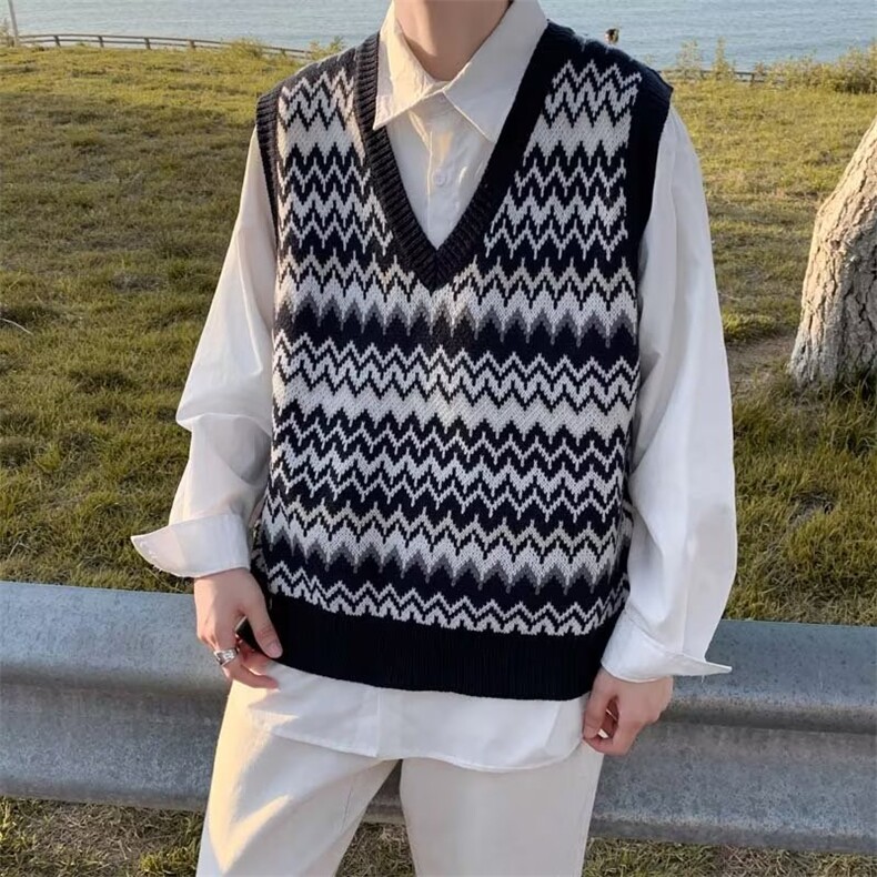 港风男装叠穿春秋季V领马甲学院风无袖针织衫毛衣背心,男装背心/马甲,星座813-2