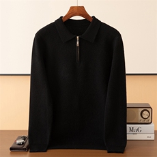 2025百搭时尚拉链polo领针织衫，男装针织衫/毛衣，端硕羊绒