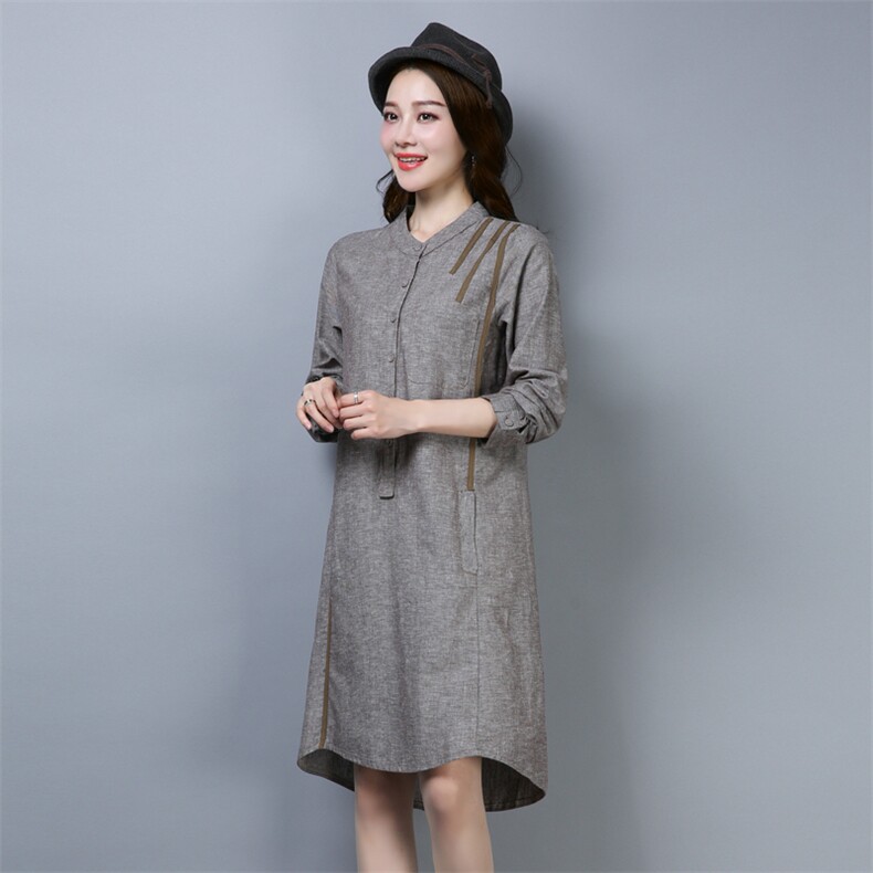连衣裙长袖排多扣时尚圆领休闲修身显瘦纯色,女装连衣裙,小林双子