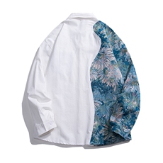 白底风花型长袖衬衫大码M-5XL情侣潮长袖衬衫男CS7714P60控，男装衬衫，星座227-7