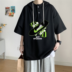 夏季港风冰丝宽松连帽短袖t恤五分体恤上衣TLM2254-P40控58图片