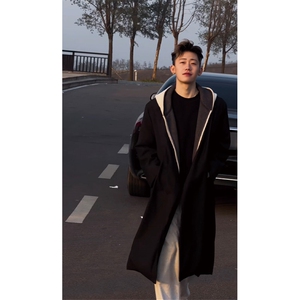 可拆卸~假两件卫衣连帽毛呢大衣男垫肩过膝长款风衣外套Y979-P138,男装风衣,星座1004-3