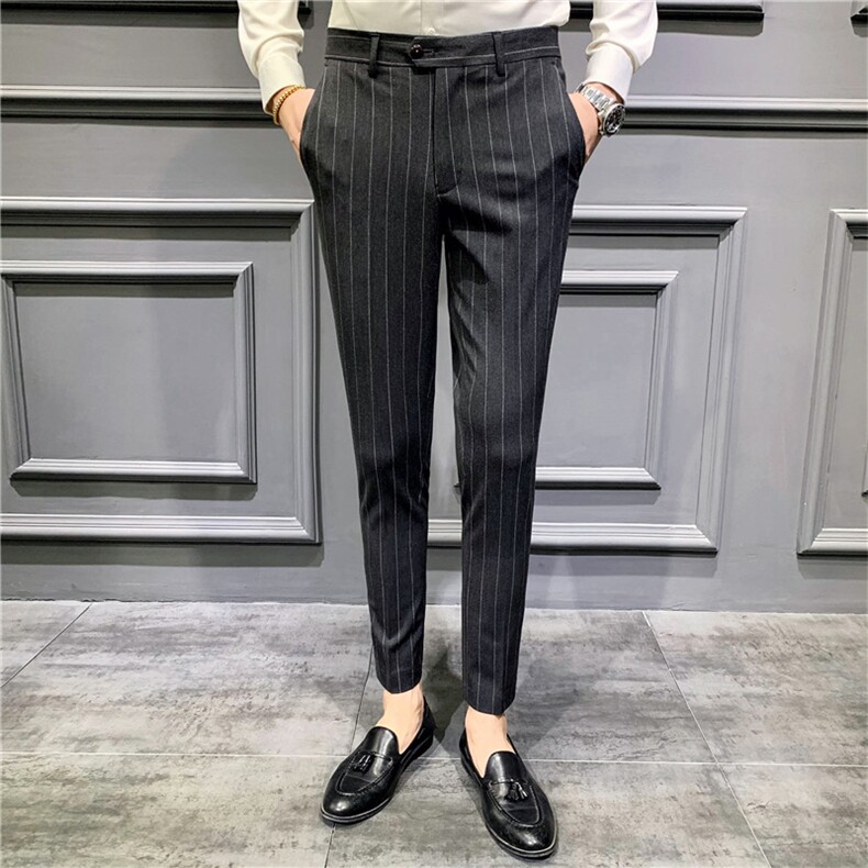 裤子男韩版潮流秋冬季格子新款九分小西裤男士修身垂感西装长裤,男装西裤,星座505-2（原电商A260-1)