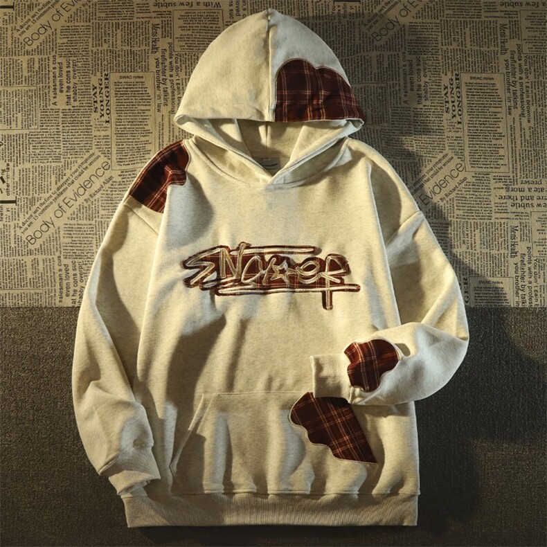 网图W102华棉复牛奶丝贴布拼接卫衣灰黑M~3XL,男装卫衣,星座506A