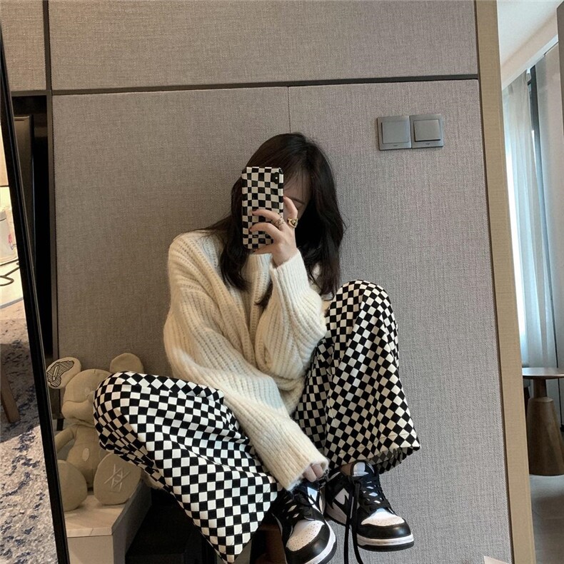 菱形格阔腿裤，其它，XTZ style