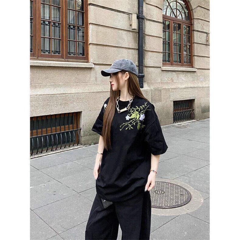 美式潮牌花卉刺绣重磅短袖T恤男女新款夏季设计感上衣LD26599-p43,男装T恤,星座1008