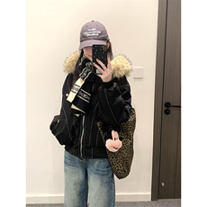 现货重磅boxy短款棉衣座山雕大毛毛领男女棉服水洗工装厚外套，男装棉衣，电商A486-1