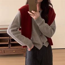 时尚潮流双排扣开衫显瘦修身羊毛针织衫，女装针织衫/毛衣，冀清阳荣