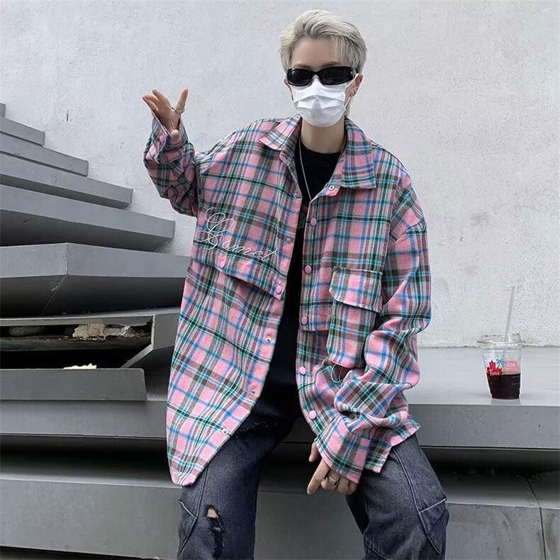 美式慵懒风格子衬衫长袖宽松休闲可拆卸式长短两穿JC106P43,男装衬衫,星座1116-2