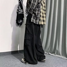 潮流ins日系百搭拖地阔腿裤男街头宽松束脚工装牛仔裤N4836-P52，男装牛仔裤，星座1008-1