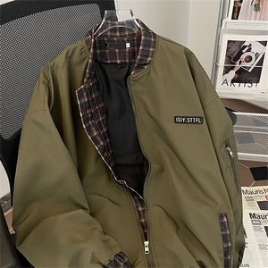 拼接棒球服男春秋季美式宽松飞行员夹克潮情侣外套 J673 P58图片
