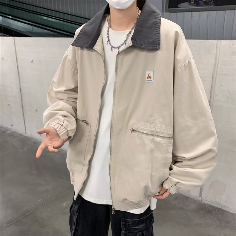 得物品质秋款男夹克衫贴标拉链口袋宽松外套JK8245P78,男装夹克,星座1013-1