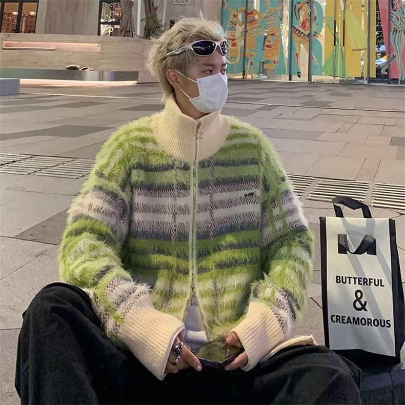 美式复古撞色仿貂绒毛衣男宽松慵懒风针织衫MA603P75,男装针织衫/毛衣,星座1116-2