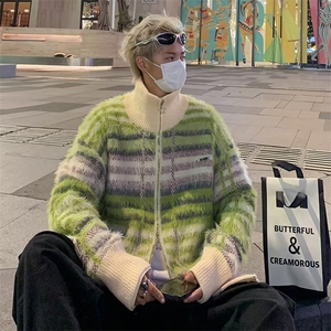 美式复古撞色仿貂绒毛衣男宽松慵懒风针织衫  MA603 P75图片