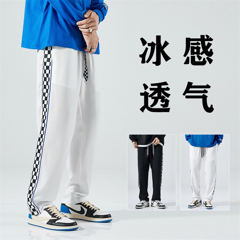 2024夏 数据款  宽松直筒棋盘格透气冰丝裤休闲运动裤 8081-P38图片