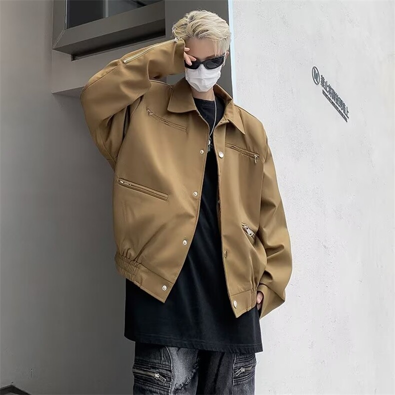 W11031-P70网图现货春季新款穿搭短款垫肩外套高级感痞帅夹克,男装夹克,星座1608