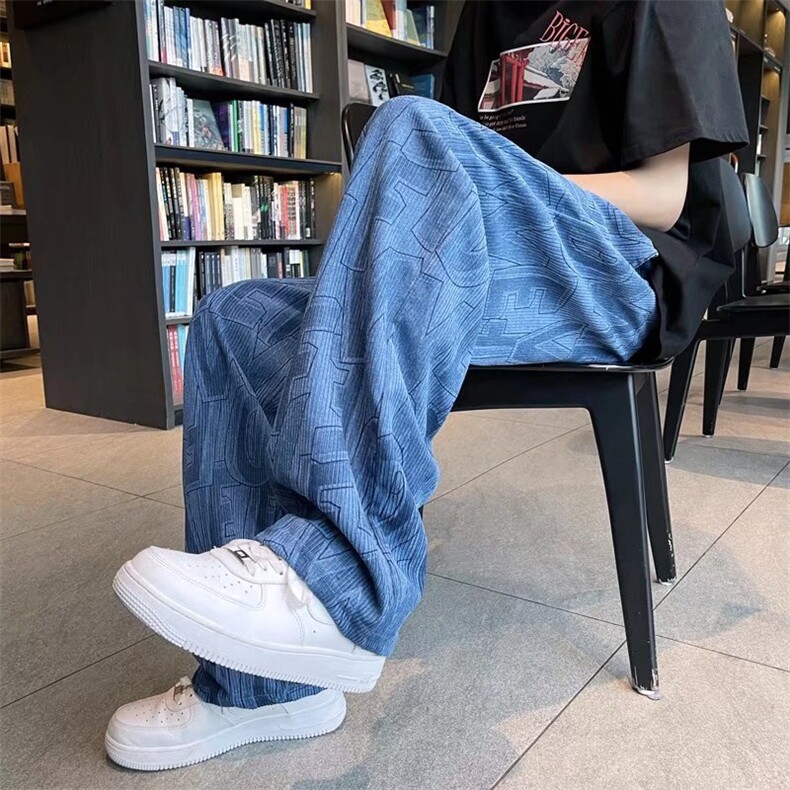满印休闲裤男夏季宽松直筒阔腿裤潮牌ins高街帅气百搭E2918-p32,男装休闲裤,星座1008