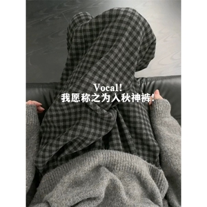 现货格雷系黑灰格子阔腿休闲裤ZK0451-P35加绒P4