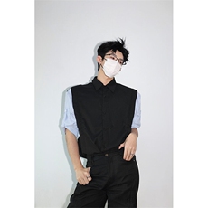 明星私服假两件宽松拼接飞肩设计感假两件条纹短袖衬衫卫衣特P39，男装卫衣，电商B319