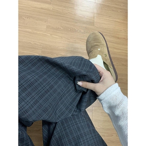 复古黑灰色格子裤子宽松bf慵懒风休闲裤男夏季阔腿裤 K885图片