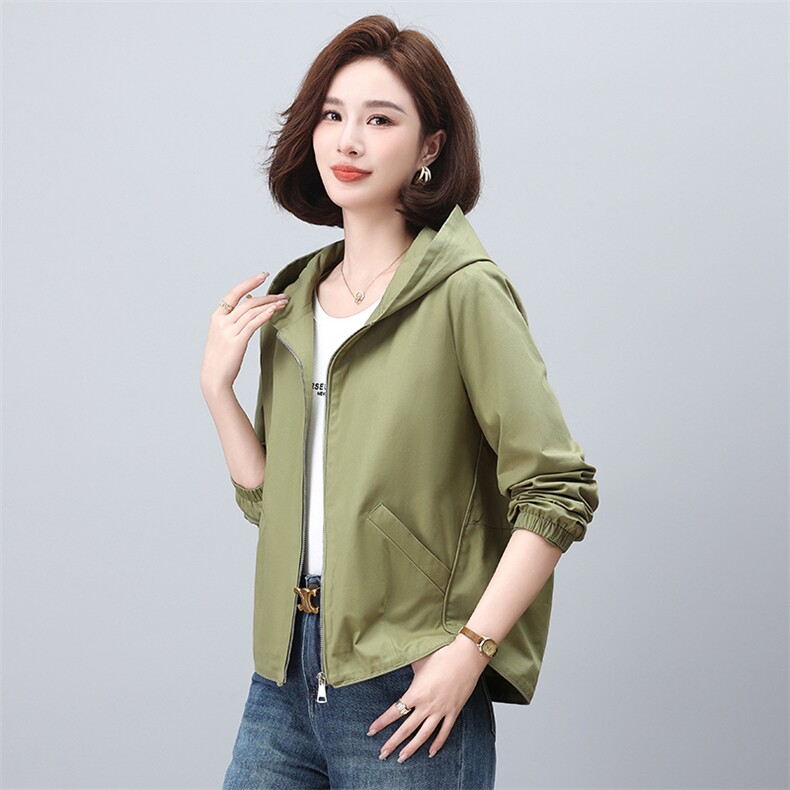 春季新款时尚休闲纯色连帽短外套女宽松显瘦百搭外套,女装短外套,依恋蒂丝