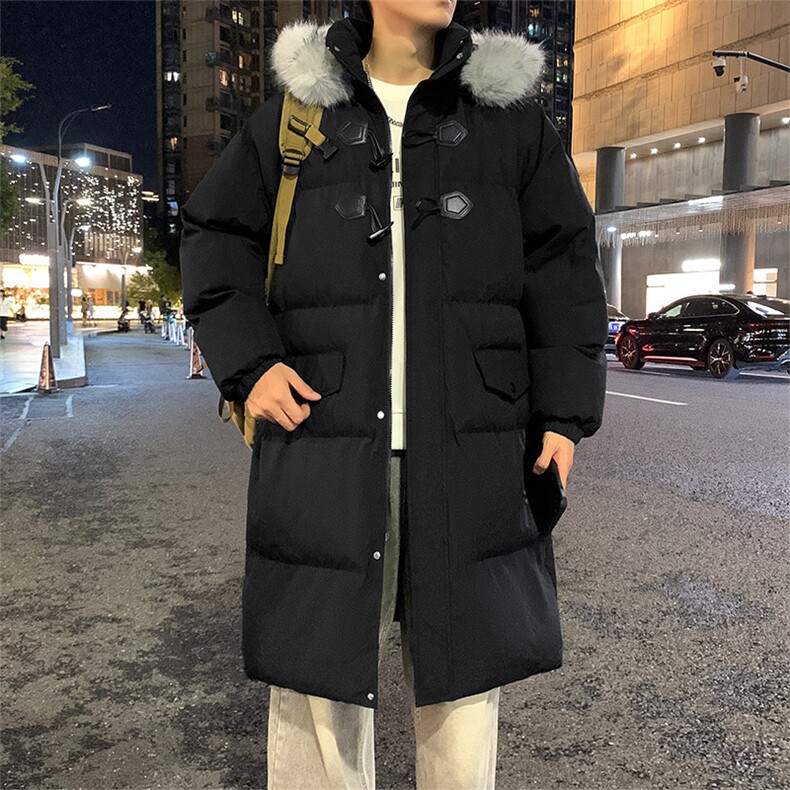 现货 中长款棉衣男冬季加厚棉袄宽松连帽毛领棉服外套M107-P120图片