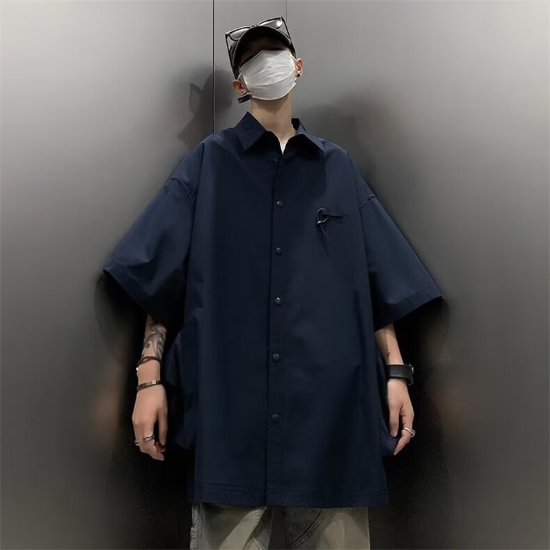 侧边大口袋工装衬衣男原宿风慵懒ins穿搭半袖衬衫外套TQ36-P33,男装衬衫,星座1109-3