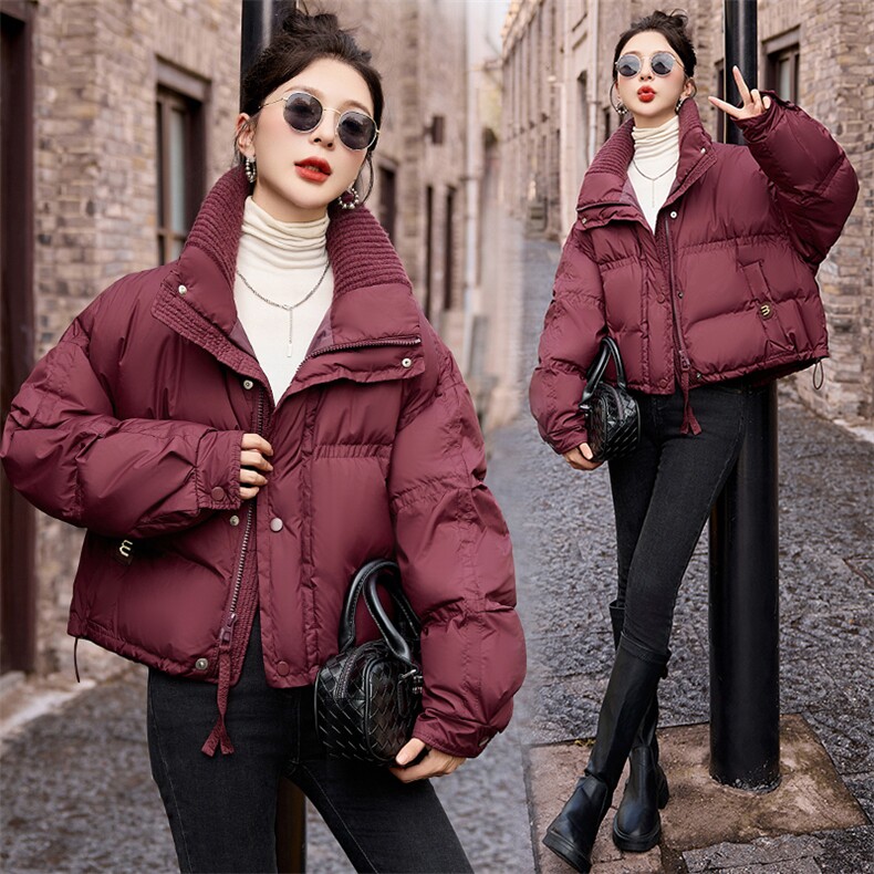 红短款加厚羽绒服女2024冬季新款小个子休闲洋气立领面包服，女装羽绒服，依如秀(原杭风阁)