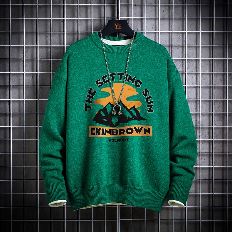 1日系新款宽松休闲中性情侣圆领潮流印花毛衣男7683P48加绒P55，男装针织衫/毛衣，星座226-2