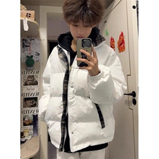 潮美式磨毛格子拼接羽绒棉服冬季加厚保暖情侣外套，男装棉衣，星座1210-1