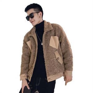 社会风20纯色羊羔毛拼接翻领单排扣棉衣外套B297-2011-P150控198图片