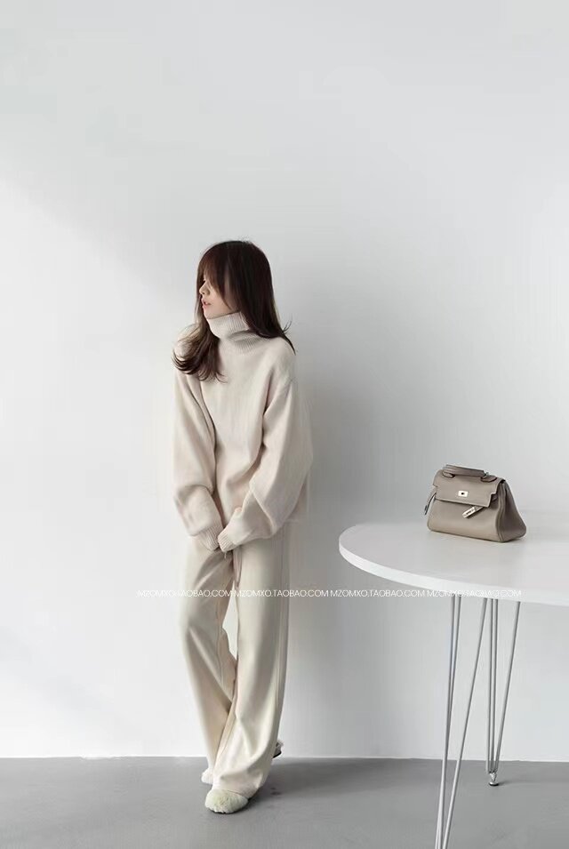 慵懒风q气质潮流高领毛衣女秋冬女装复古中长款宽松针织上衣,针织衫/毛衣,半城羊绒