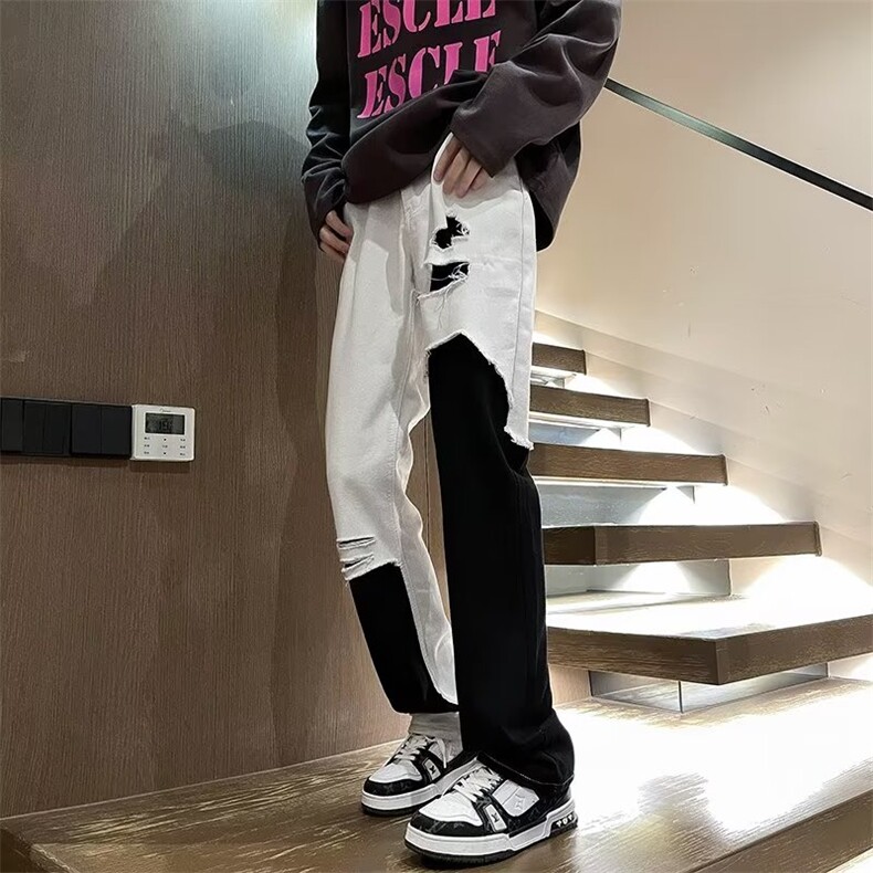 时尚高街复古水洗设计感牛仔裤男夏季直筒宽松阔腿裤子N8020-P53,男装牛仔裤,星座1109-3