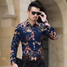 7502男士秋季大码时尚印花长袖衬衫模图，男装衬衫，星座1615