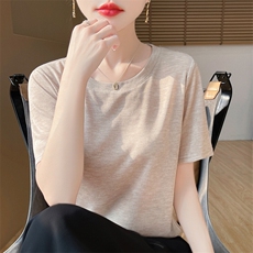 简约圆领气百搭显瘦短袖上衣女，女装针织衫/毛衣，绒宛羊绒