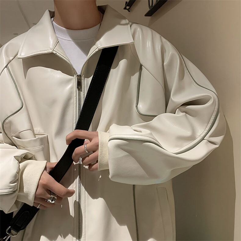 文艺夹克拉链潮流标准外穿男春秋潮长袖新款日系皮衣W5010-P58,男装皮衣,星座412