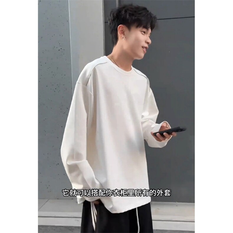 现货~自制重磅肩膀拉链卫衣设计感长袖t恤T7710P33,男装T恤,星座908-1