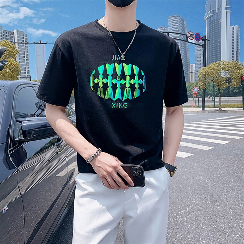 白色2022精神小伙修身男士潮流短袖T恤社会t6617-P45控68,男装T恤,电商A108