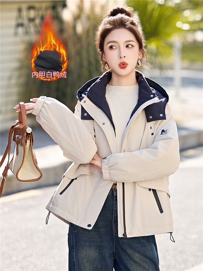 现货！现货！2025冬季新款冲锋衣羽绒服保暖加厚白鸭绒外套,女装羽绒服,以桐