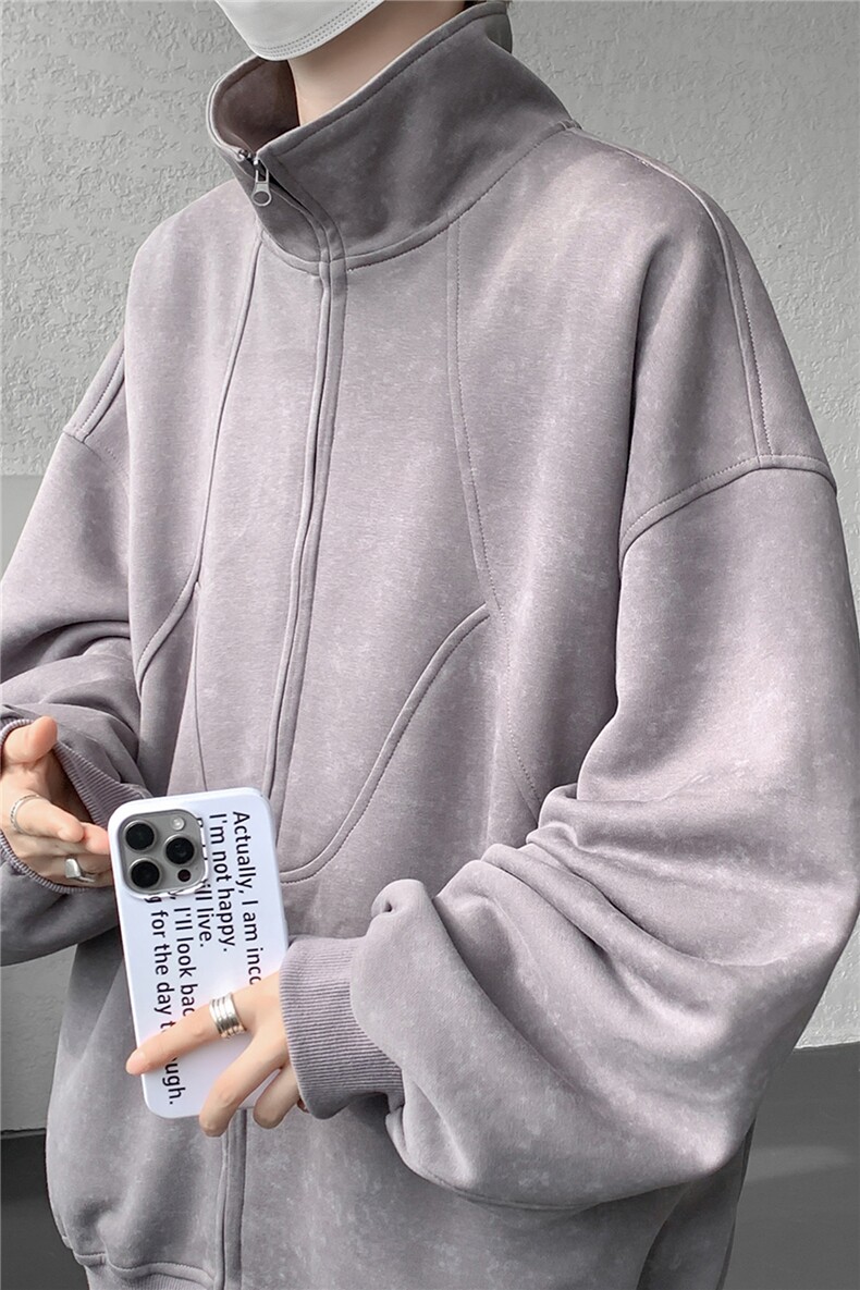 特批扎染开衫卫衣男美式重磅解构拼接脏脏拉链立领外套KS008-TP65,女装短外套,电商B312
