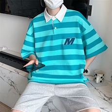 气质2023ins五分袖夏季男青春流行标准新款POLO衫条纹HT96P30，男装Polo衫，星座1116-2